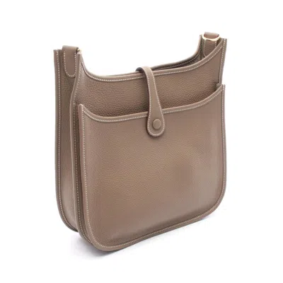 Pre-owned Hermes Brown Etoupe Gray Taurillon Clemence Leather Shoulder Bag () In Multi