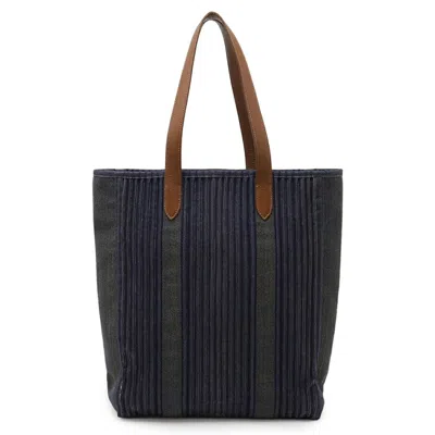 Pre-owned Hermes Brown Navy Denim Leather Shoulder Bag Tote Bag ()