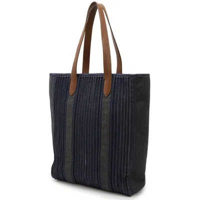 Pre-owned Hermes Brown Navy Denim Leather Shoulder Bag Tote Bag ()