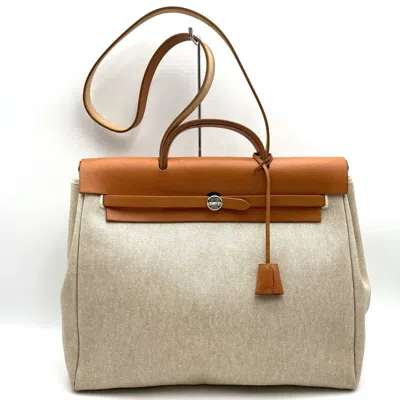 Pre-owned Hermes Her Bag Beige Ivory Canvas Shoulder Bag () In Multi