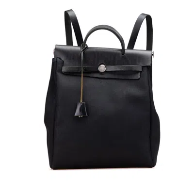 Pre-owned Hermes Her Bag Black Toile Officier Leather Handbag ()