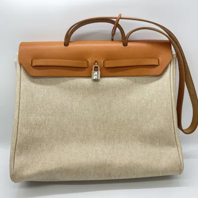Pre-owned Hermes Her Bag Beige Ivory Canvas Shoulder Bag () In Multi