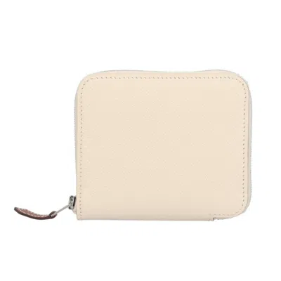 Pre-owned Hermes Light Beige White Epsom Leather Coin Purse/coin Case ()