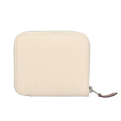 Pre-owned Hermes Light Beige White Epsom Leather Coin Purse/coin Case ()