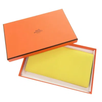Pre-owned Hermes Mc2 Soufre Long Wallet (bi-fold) () In Yellow