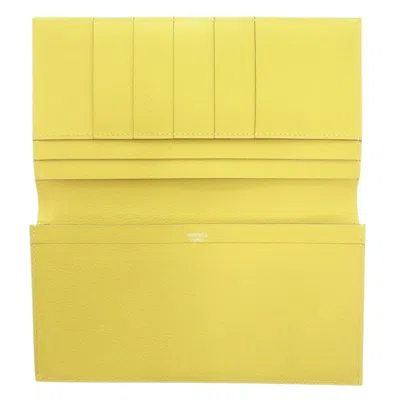 Pre-owned Hermes Mc2 Soufre Long Wallet (bi-fold) () In Yellow
