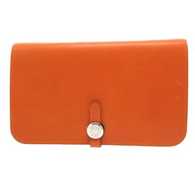 Pre-owned Hermes Orange Togo Leather Long Wallet (bi-fold) ()
