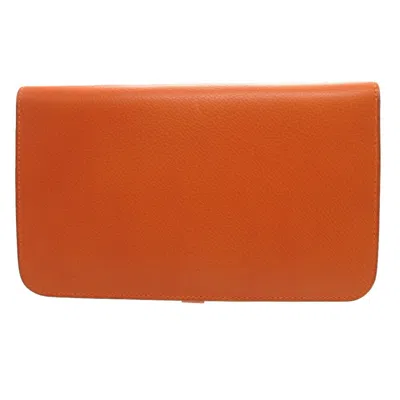 Pre-owned Hermes Orange Togo Leather Long Wallet (bi-fold) ()