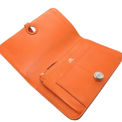 Pre-owned Hermes Orange Togo Leather Long Wallet (bi-fold) ()