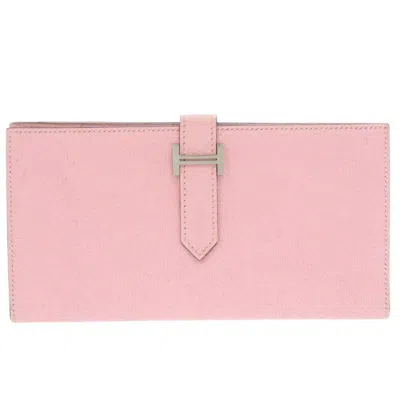 Pre-owned Hermes Rose Sakura Chevre Leather Long Wallet (bi-fold) () In Pink