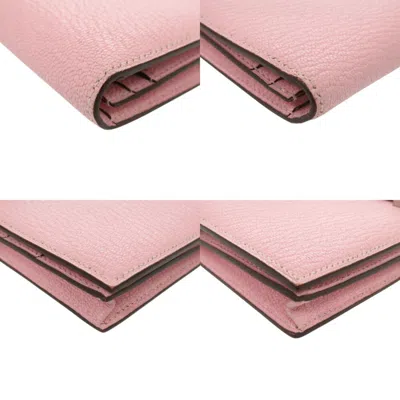 Pre-owned Hermes Rose Sakura Chevre Leather Long Wallet (bi-fold) () In Pink