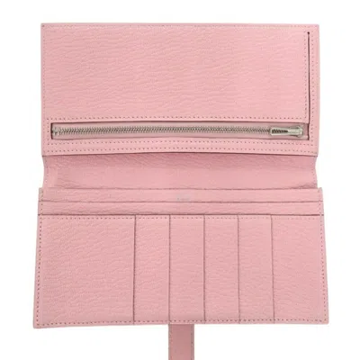 Pre-owned Hermes Rose Sakura Chevre Leather Long Wallet (bi-fold) () In Pink