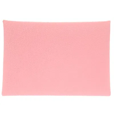 Pre-owned Hermes Rose Sakura Leather Coin Purse/coin Case () In Pink