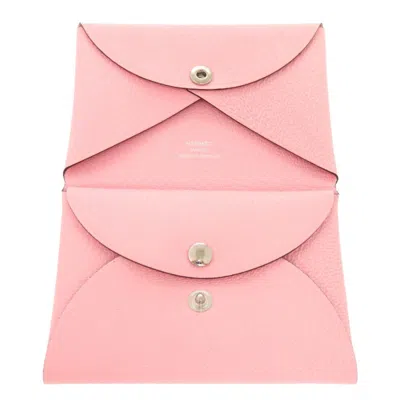 Pre-owned Hermes Rose Sakura Leather Coin Purse/coin Case () In Pink
