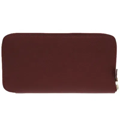 Pre-owned Hermes Rouge H Epsom Leather Silk Long Wallet (bi-fold) () In Red