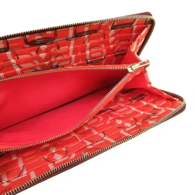Pre-owned Hermes Rouge H Epsom Leather Silk Long Wallet (bi-fold) () In Red
