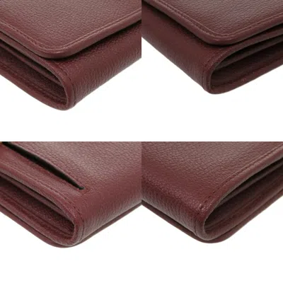 Pre-owned Loewe Bordeaux Red Color Leather Coin Purse/coin Case () In Burgundy