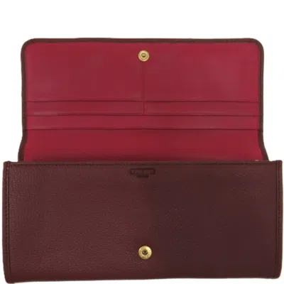 Pre-owned Loewe Bordeaux Red Color Leather Coin Purse/coin Case () In Burgundy