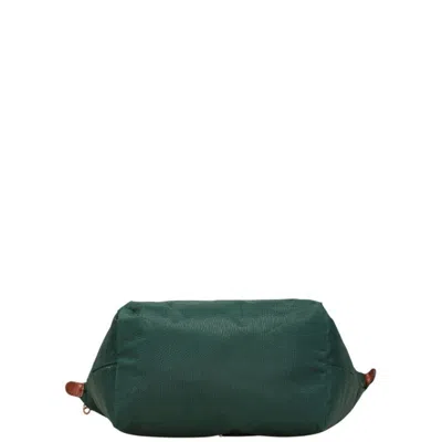 Pre-owned Longchamp Le Pliage Brown Green Nylon Leather Shoulder Bag Tote Bag () In Multi
