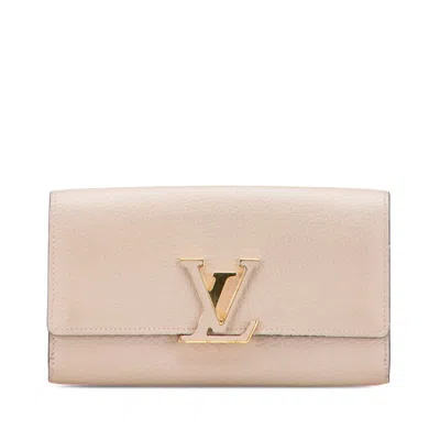 Pre-owned Louis Vuitton Beige Leather Long Wallet (bi-fold) () In Sand