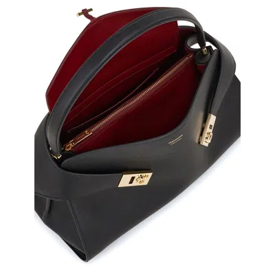 Ferragamo Structured Handbag With Fold-over Design And Gold-tone Hardware