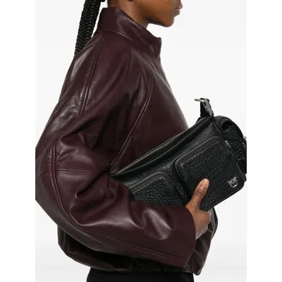 Pinko Quilted Calf Leather Shoulder Bag In Black