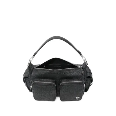 Pinko Quilted Calf Leather Shoulder Bag In Black