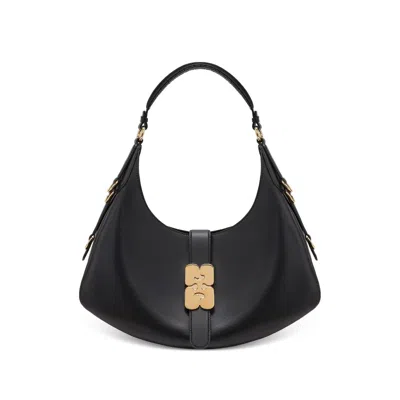Ganni Kat Small Black Leather Shoulder Bag  In Black