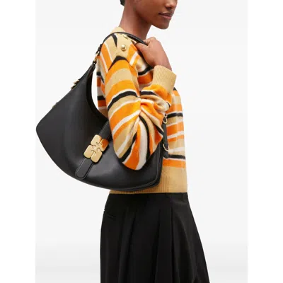 Ganni Kat Small Black Leather Shoulder Bag  In Black