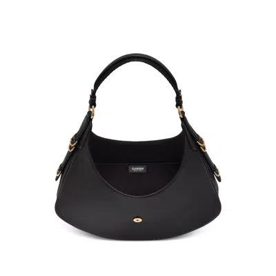 Ganni Kat Small Black Leather Shoulder Bag  In Black