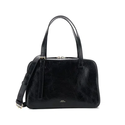 Apc Virginie Black Shoulder Bag With Removable Shoulder Strap And Front Logo In Leather Woman