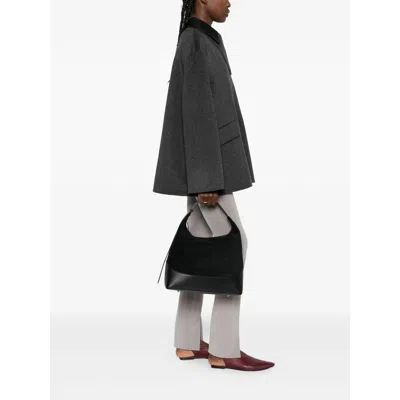 Elleme Large Loop Suede Leather Shoulder Bag In Black