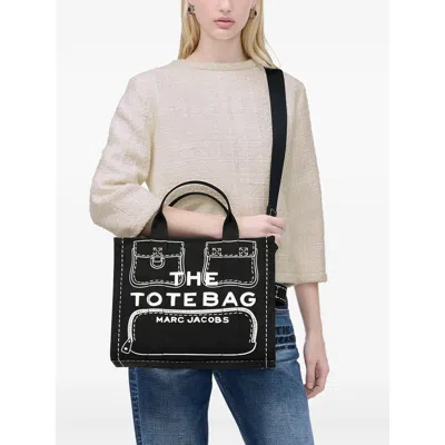 Marc Jacobs The Trompe Loeil Cargo Canvas Medium Tote Bag In Black