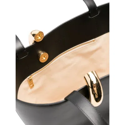 Jacquemus Le Bambola Moyen Black Shoulder Bag With Front Metal Ring Closure And Embossed Logo Lettering On The