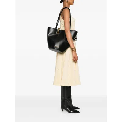 Jacquemus Le Bambola Moyen Black Shoulder Bag With Front Metal Ring Closure And Embossed Logo Lettering On The