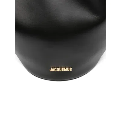 Jacquemus Le Bambola Moyen Black Shoulder Bag With Front Metal Ring Closure And Embossed Logo Lettering On The