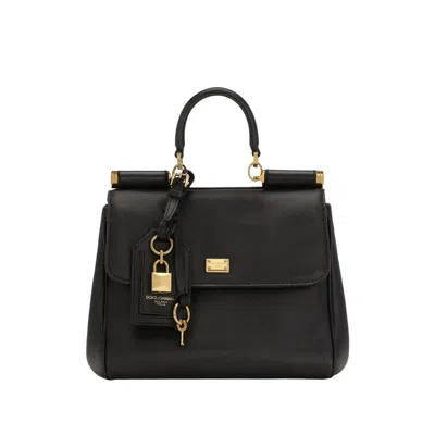 Dolce & Gabbana My Sicily Medium Leather Handbag With Padlock In Black
