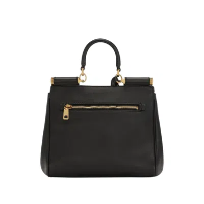 Dolce & Gabbana My Sicily Medium Leather Handbag With Padlock In Black