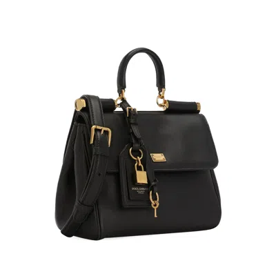 Dolce & Gabbana My Sicily Medium Leather Handbag With Padlock In Black