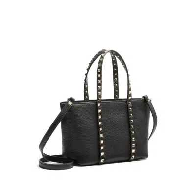 Valentino Garavani Rockstud Mini Tote In Hammered Leather In Black