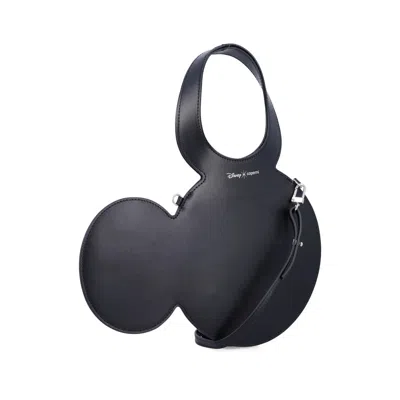 Coperni Mickey Black Handbag With Cut-out Handle And Logo Lettering On The Front In Leather