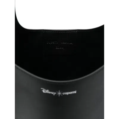 Coperni Mickey Black Handbag With Cut-out Handle And Logo Lettering On The Front In Leather