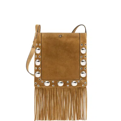 Valentino Nellcote Fringe Studded Suede Crossbody Bag In Brown