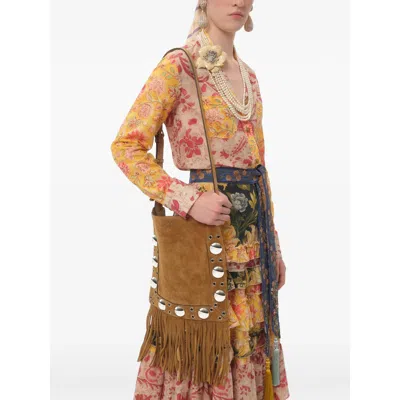 Valentino Nellcote Fringe Studded Suede Crossbody Bag In Brown