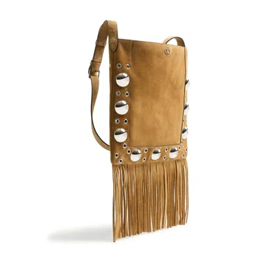 Valentino Nellcote Fringe Studded Suede Crossbody Bag In Brown