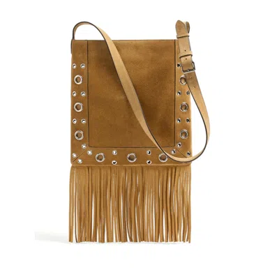 Valentino Nellcote Fringe Studded Suede Crossbody Bag In Brown