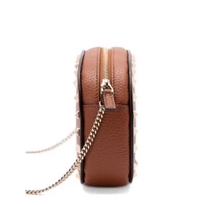 Valentino Studded Leather Crossbody Bag With Chain Strap In Brown