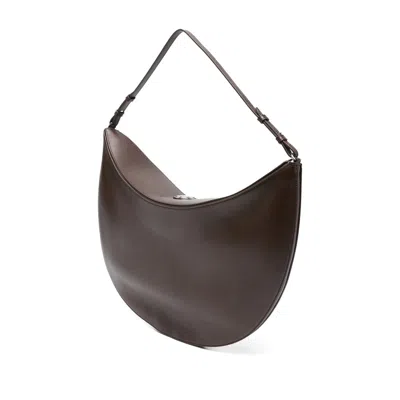 Jacquemus Le Calisso Rond Large Brown Shoulder Bag With Adjustable Strap And Embossed Logo In Leathe
