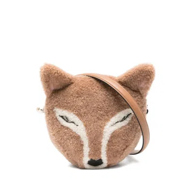 Jimmy Choo Fox Leather-trimmed Shearling Shoulder Bag In Brown