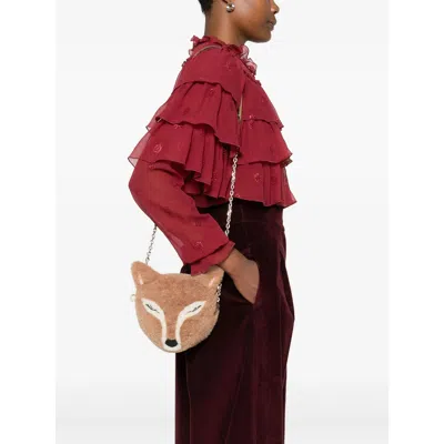 Jimmy Choo Fox Leather-trimmed Shearling Shoulder Bag In Brown